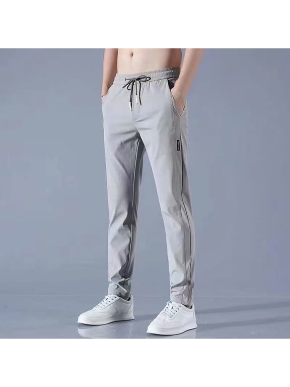 Plus Size Pants for Men Plain Trousers Summer Fashion Casual Comfy Pocket Bandage Drawstring Full Length Pants