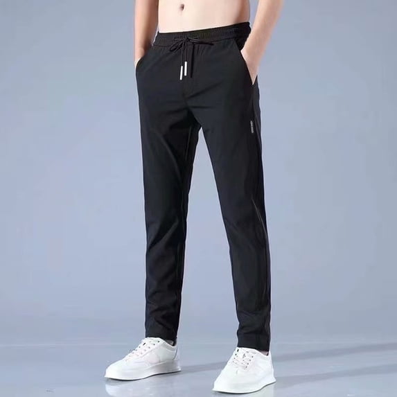 DayScoop Plus Size Pants for Men Plain Trousers Summer Fashion Casual Comfy Pocket Bandage Drawstring Full Length Pants