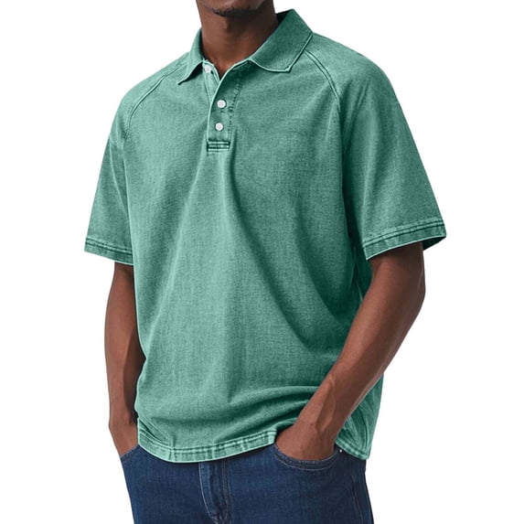 DayScoop Plus Size T-Shirt for Men Casual T Shirt Summer Fashion Solid Color Button Open Close Vintage Short Sleeve Lapel Tops Tees