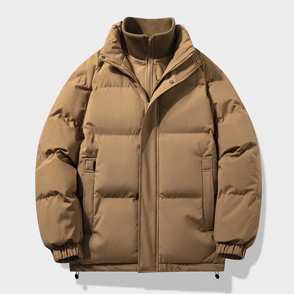 DayScoop Solid Color Jacket for Men Warm Coat Long Sleeve Fashion Casual Bread Double-Layer Zipper Parkas Buttons Stand-up Collar Pocket