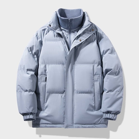 DayScoop Solid Color Jacket for Men Warm Coat Long Sleeve Fashion Casual Bread Double-Layer Zipper Parkas Buttons Stand-up Collar Pocket