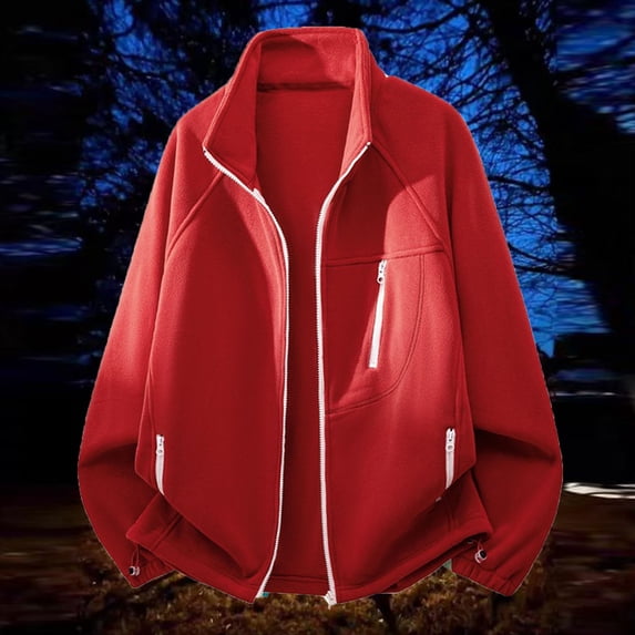 DayScoop Solid Color Outer Jacket for Men Fashion Outerwear Big & Tall Winter Casual Fleece Zipper Pocket Long Sleeve Stand-Up Collar Tops Plus Size