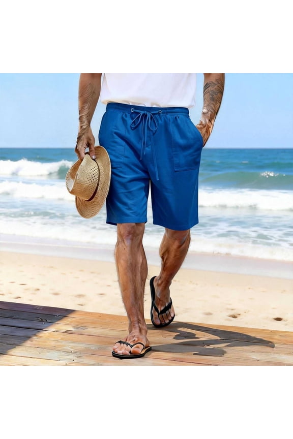 Solid Color Shorts for Men Casual Breeches Fashion Summer Pocket Bandage Elastic Waist Breathable Short Pants