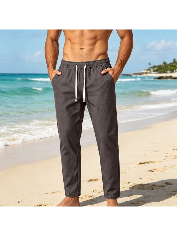 Summer Pants for Men Solid Color Trousers Big & Tall Casual Fashion Elastic Waist Thin Full Length Pants Plus Size