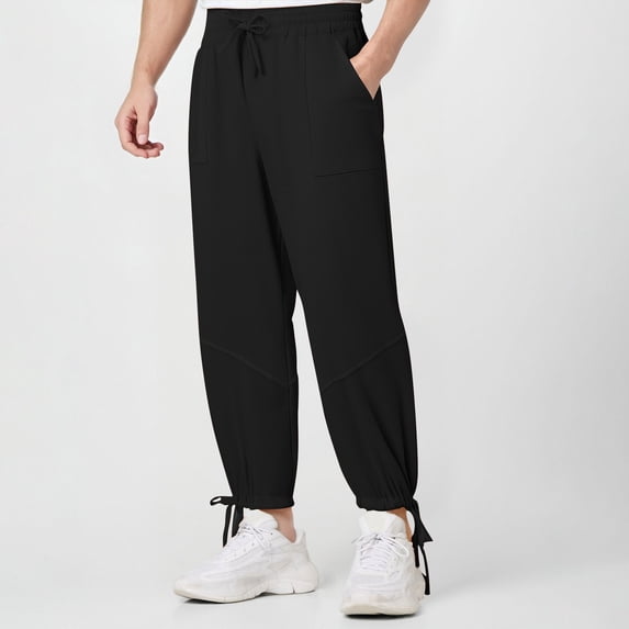 DayScoop Summer Pants for Men Solid Color Trousers Fashion Casual Pocket Elastic Ankle Binding Waist Jogger Full Length Pants