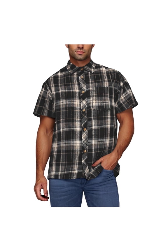 Summer Shirt for Men Fashion Blouse Casual Check Button Pocket Turndown Collar Short Sleeved Plus Size Tops Tees