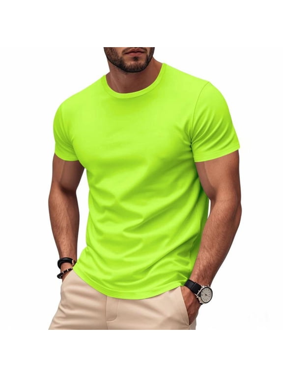T-Shirts for Men Casual Crew Neck Tee Solid Color Big & Tall Short Sleeve Summer Fitness Quick-Drying Comfy Fashion Tops