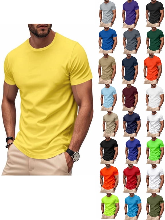 T-Shirts for Men Casual Crew Neck Tee Solid Color Big & Tall Short Sleeve Summer Fitness Quick-Drying Comfy Fashion Tops