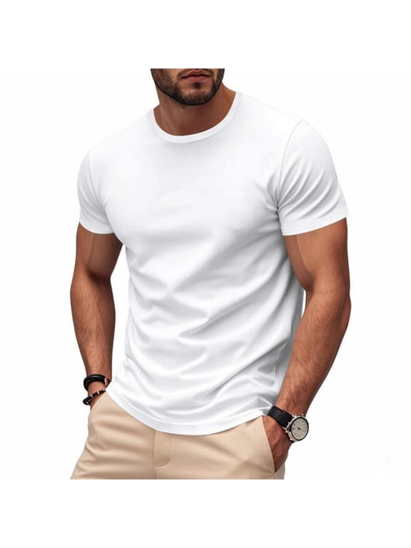 T-Shirts for Men Casual Crew Neck Tee Solid Color Big & Tall Short Sleeve Summer Fitness Quick-Drying Comfy Fashion Tops