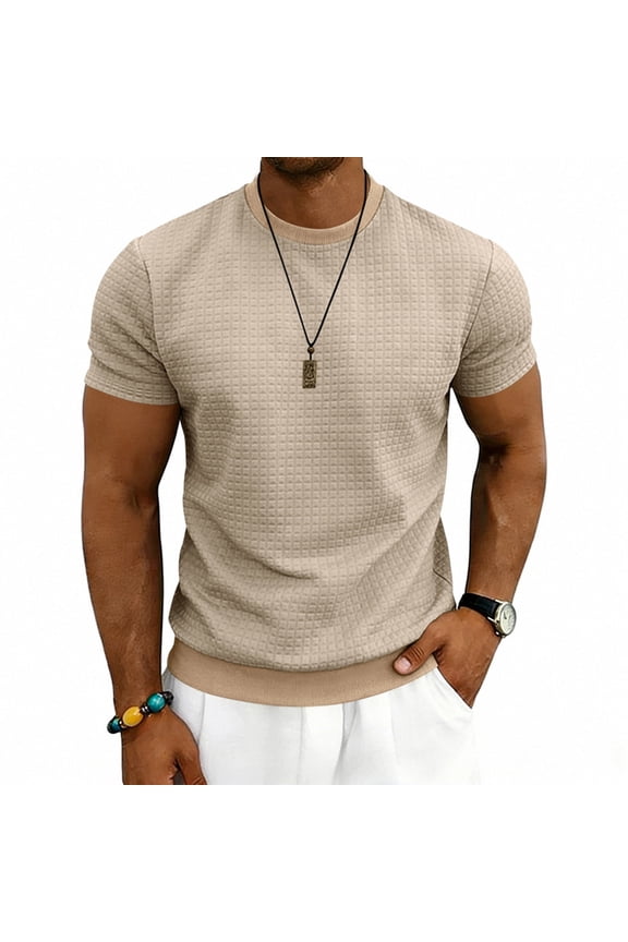 T Shirts for Men Short Sleeve Crewneck T-Shirt Casual Solid Color Loose Square Check Comfort Basic Going-Out Tees Shirt