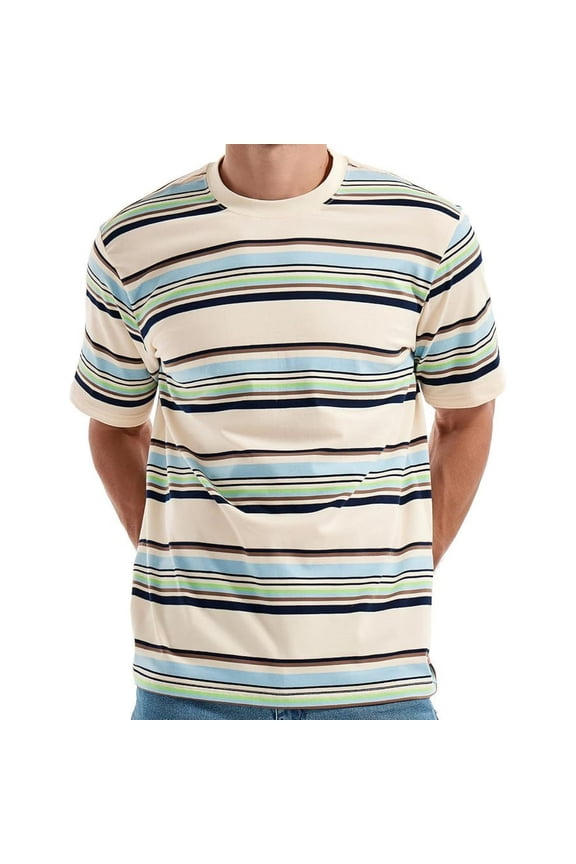 T-Shirts for Men Short Sleeve T Shirts Summer Casual Striped Printed Crewneck Stylish Lightweight Loose Fits Vintage Top