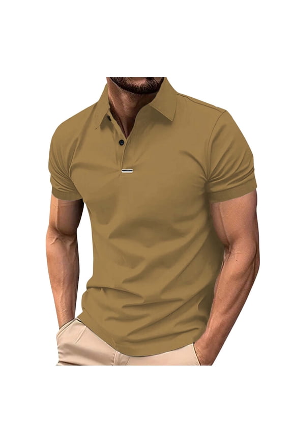 T-Shirts for Mens Short Sleeve Solid Color Fashion Tees Summer Casual Turndown Collar Versatile Tops