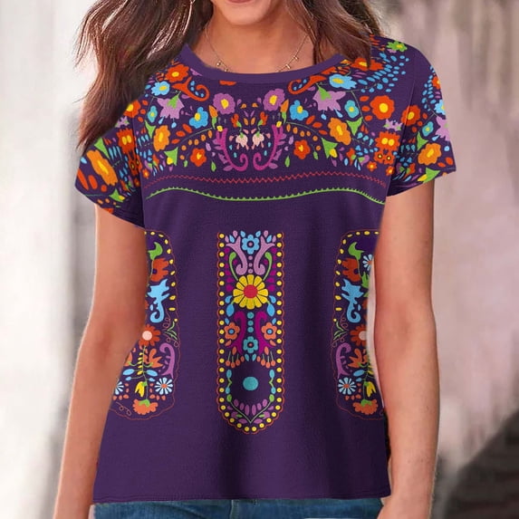 DayScoop Tops for Women Plus Size Short Sleeve Round Neck Mexican Tee ...