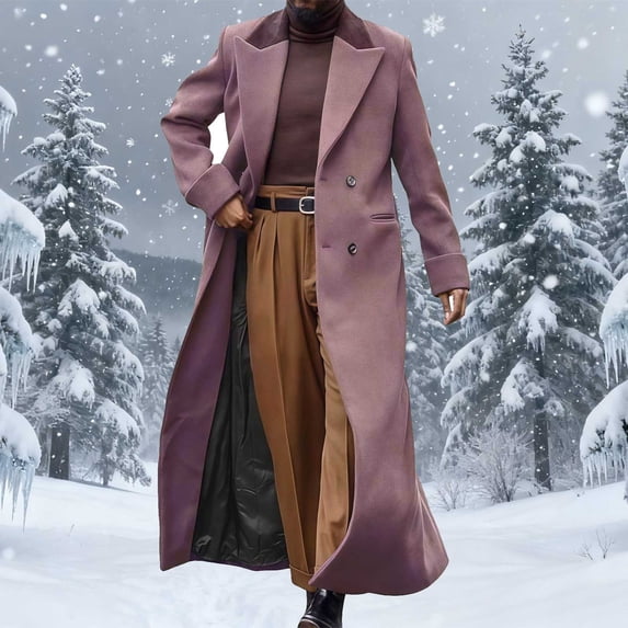 DayScoop Winter Outer Jacket for Men Casual Outerwear Fashion Patchwork Pockets Long Sleeved Outwear Turndown Collar Coat