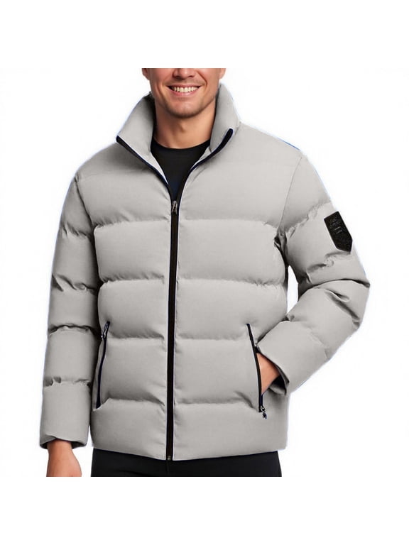 Mens Casual Jacket Long Sleeve Blouse Fashion Solid Color Warm Cottonjacket Bread Stand Collar Tops