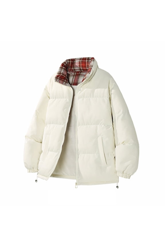 Mens Fashion Jacket Casual Blouse Long Sleeve Solid Color Checkered Print Stand Up Collar Pocket Plus Zipper Tops