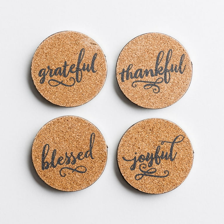 Dayspring - Joyful, Thankful, Grateful, and Blessed - Cork & Metal Coasters, Set of 4