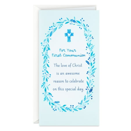 DaySpring Money Holder First Communion Card (Blue Floral Wreath)