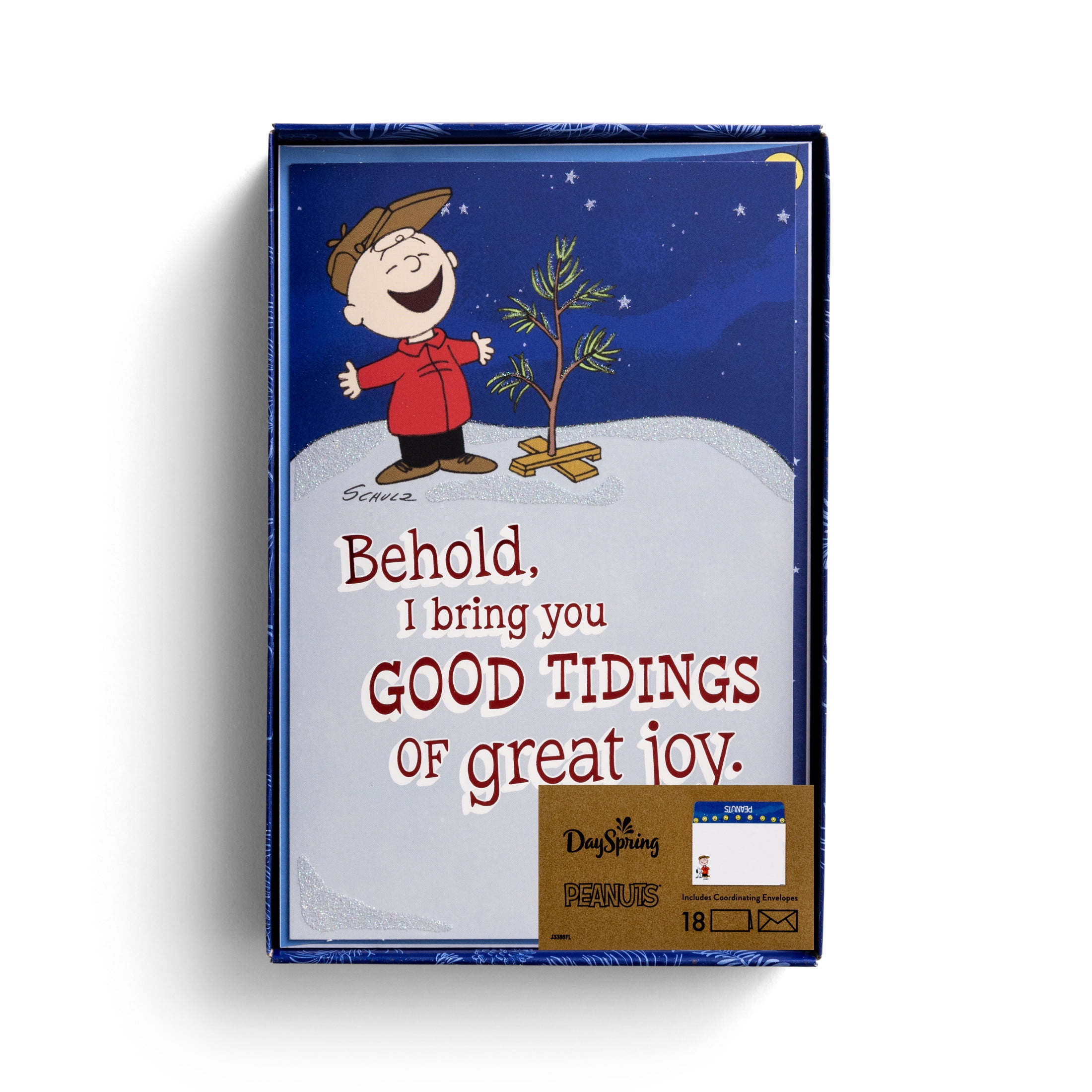 18 Peanuts Weihnachtskarten Mit Umschlägen – „Good Tidings Of Great Joy“ (KJV)