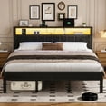 thumbnail image 1 of Dayago Upholstered King Size Bed Frame with LED Lights Charging Station Shelf Headboard Heavy Duty Metal Platform Bed, Noise Free,Black, 1 of 7