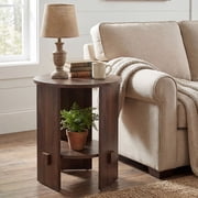 Dayalane 15.5 Round Side Tables with Storage, Wooden Veneer End Table with 2-Tier Small Open Shelf, Modern Nightstand Compact Accent Table for Living/Bedroom/Sofa Side/Small Spaces, Walnut