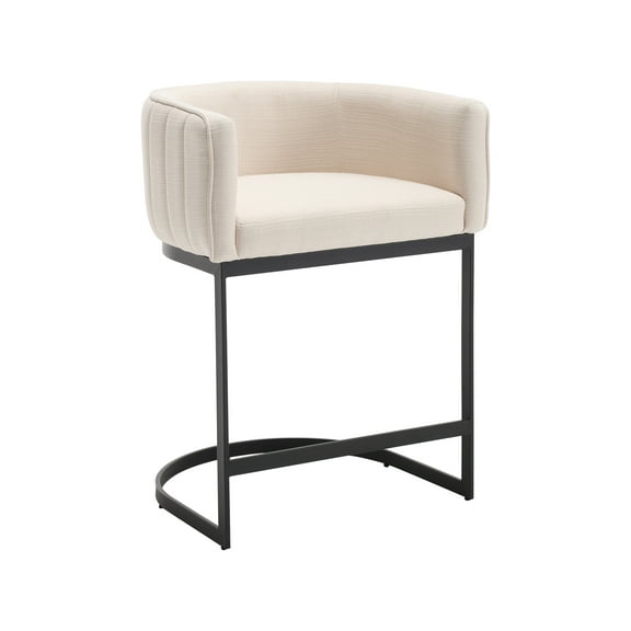 Dayalane 24.5" Modern Counter Height Bar Stool, Linen Upholstered Bar Stool with Curved Backrest and Black Metal Frame, Comfy Barrel Stools Kitchen Island Stool for Bar Restaurant Cafe, Beige