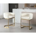 thumbnail image 1 of Dayalane 24.5" Modern Counter Height Bar Stool Set of 2, Velvet Upholstered Bar Stool with Curved Backrest and Gold Metal Frame, Comfy Barrel Stools Kitchen Island Stool for Bar Restaurant, White, 1 of 8