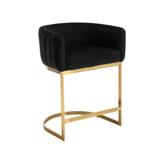 Dayalane 24.5" Modern Counter Height Bar Stool, Velvet Upholstered Bar Stool with Curved Backrest and Gold Metal Frame, Comfy Barrel Stools Kitchen Island Stool for Bar Restaurant Cafe, Black