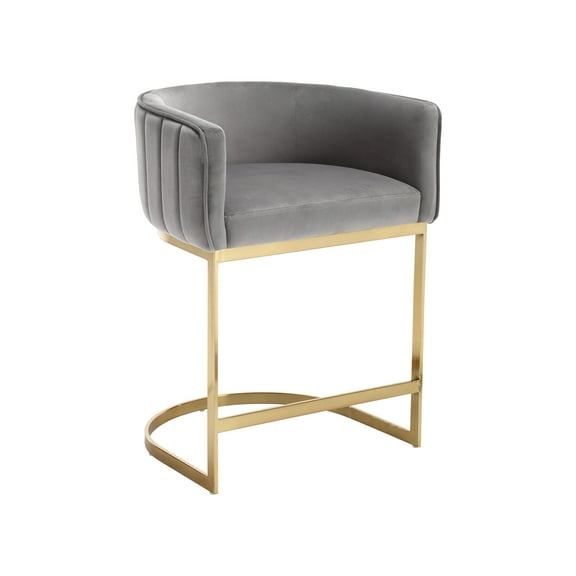 Dayalane 24.5" Modern Counter Height Bar Stool, Velvet Upholstered Bar Stool with Curved Backrest and Gold Metal Frame, Comfy Barrel Stools Kitchen Island Stool for Bar Restaurant Cafe, Gray