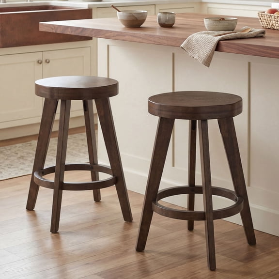 Dayalane 24" Backless Bar Stools Set of 2, Rustic Farmhouse Counter Height Stool with Live Edge Tree Ring Seat, Wooden Barstools for Kitchen Island Bistro Bar and Home Dining,Walnut