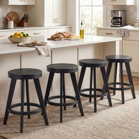 Dayalane 24" Backless Bar Stools Set of 4, Rustic Farmhouse Counter Height Stool with Live Edge Tree Ring Seat, Wooden Barstools for Kitchen Island Bistro Bar and Home Diningļ¼Black