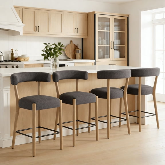 Dayalane 26.5" Counter Height Barstools Set of 4, Modern Farmhouse Bar Stools with Curved Back and Rubberwood Frame Upholstered Linen Kitchen Stool for Counter Bar Island Bar Pub, Charcoal
