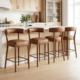thumbnail image 1 of Dayalane 26.5" Counter Height Barstools Set of 4, Modern Farmhouse Bar Stools with Curved Back and Rubberwood Frame Upholstered PU Leather Kitchen Stool for Counter Bar Island Bar Pub, Brown, 1 of 12