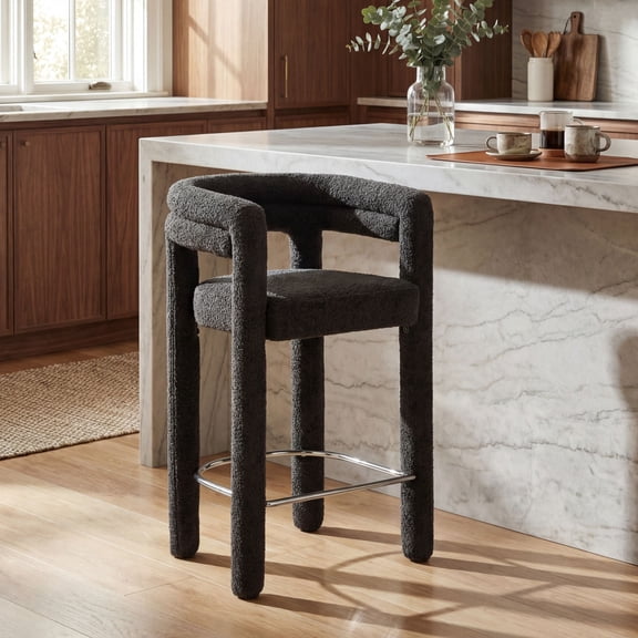 Dayalane 26" Counter Height Bar Stools Set of 1, Modern Sherpa Barrel Barstools with Back and Armrests, Stainless Steel Footrest for Kitchen Island, Black