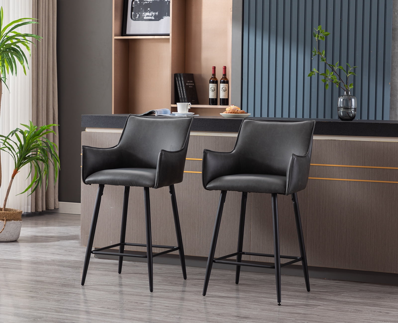 Dayalane 26" Counter Height Bar Stools Set of 2, Modern Faux Leather