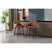 Dayalane 26" Counter Height Bar Stools Set of 2, Modern Faux Leather Upholstered Barstools with Back and Footrest, Kitchen Island Bar Stools with Armrests for Pub Home Bar Dining Room Bistro, Brown