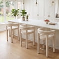 thumbnail image 1 of Dayalane 26" Counter Height Bar Stools Set of 3, Modern Linen Barrel Barstools with Back and Armrests, Stainless Steel Gold Footrest for Kitchen Island, Green, 1 of 8