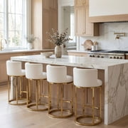 Dayalane 26" Counter Height Bar Stools Set of 4, Modern Velvet Upholstered Bar Chairs with Barrel Back, Gold Metal Frame for Kitchen Island, White