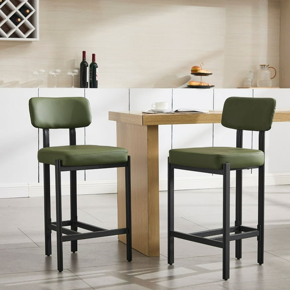 Dayalane 26" Modern Counter Stools Set of 2, Upholstered Leather Bar Stools with Metal Legs, Curved Back Barstools for Kitchen Island, Home Pub,Dining Room, Green