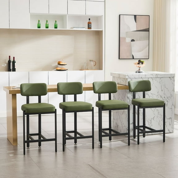 Dayalane 26" Modern Counter Stools Set of 2, Upholstered Leather Bar Stools with Metal Legs, Curved Back Barstools for Kitchen Island, Home Pub,Dining Room, Green