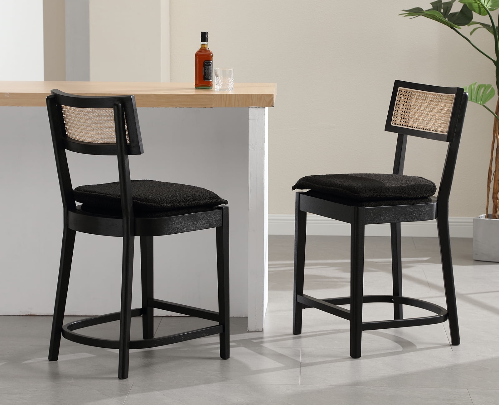 Dayalane 26" Rattan Back Counter Height Bar Stools Set of 2, Mid