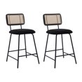 thumbnail image 1 of Dayalane 26" Rattan Bar Stools Set of 2, Modern Sherpa Counter Height Barstools with Cane Back and Metal Legs, Armless Kitchen Island Chairs for Bar Kitchen Restaurant Bistro, Black, 1 of 8
