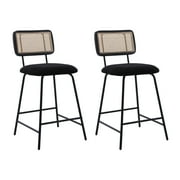 Dayalane 26" Rattan Bar Stools Set of 2, Modern Sherpa Counter Height Barstools with Cane Back and Metal Legs, Armless Kitchen Island Chairs for Bar Kitchen Restaurant Bistro, Black
