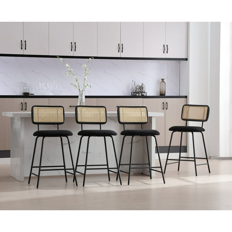 Dayalane 26 Rattan Bar Stools Set of 4 Modern Sherpa Counter Height Barstools with Cane Back Kitchen Island Chairs for Bar Kitchen Restaurant