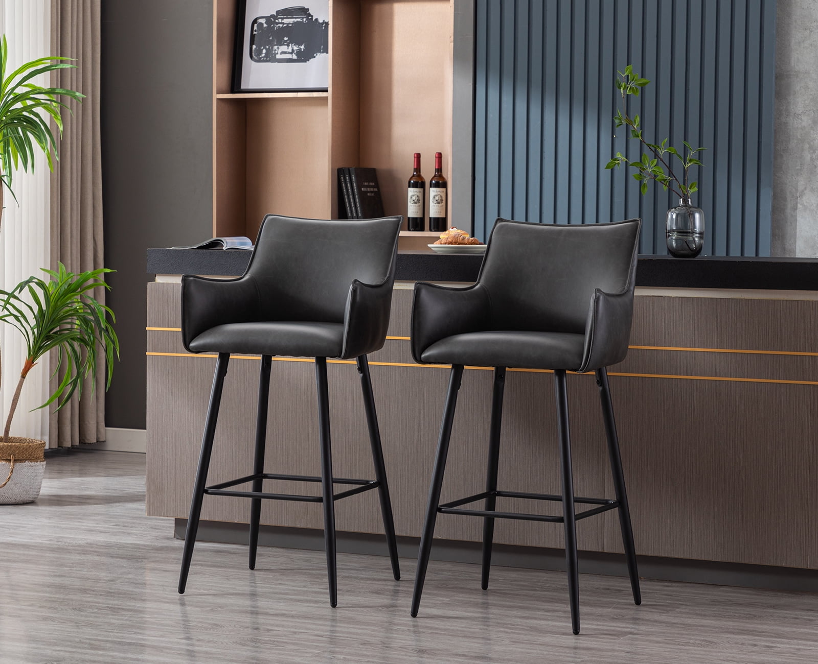 Dayalane 30" Bar Stools Set of 2, Modern Faux Leather Upholstered