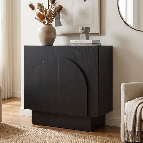 Dayalane 31" Modern Sideboard Buffet Cabinet with Storage, Arched 2 Doors Entryway Accent Cabinet, Black Wooden Coffee Bar Station Credenza TV Media Console for Living Room