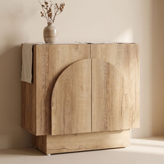 Dayalane 31" Modern Sideboard Buffet Cabinet with Storage, Arched 2 Doors Entryway Accent Cabinet, Natural Wooden Coffee Bar Station Credenza TV Media Console for Living Room