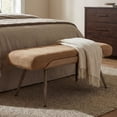 thumbnail image 1 of Dayalane 35.5" Mid-Century Modern Linen Upholstered Bench, Tufted Ottoman Accent Bench with Solid Wood Trim, Bronze Metal Legs for Entryway, End of Bed, Brown, 1 of 12