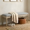 thumbnail image 1 of Dayalane 46'' French Country Wooden Entryway Bench, Linen Upholstered Entryway Shoe Rack Bench with Nailhead Trim for Kitchen Bedroom Indoor and Hallway, Grey, 1 of 11