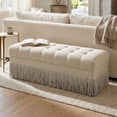 thumbnail image 1 of Dayalane 47" Beige Chenille Upholstered Bench for Bedroom End of Bed, Mid-Century Fringe Ottoman Footrest for Living Room, Entryway, Window Side Bench, 1 of 10